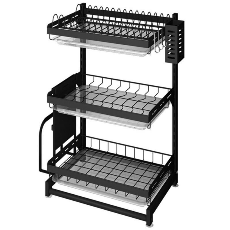 Raft scurgator de vase, Quasar & Co.®, 3 polite, organizator chiuveta bucatarie 40 x 28.5 x 62.2 cm, inox, negru