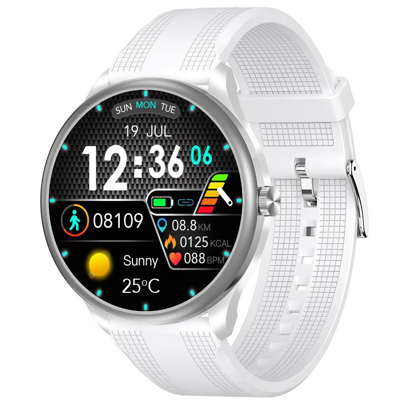 Smartwatch iSEN Watch M3 Silver cu bratara alba din TPU, 1.3" Touchscreen, Bt Call, IP68, 240mAh, HR, Tensiune, Notificari, Muzica