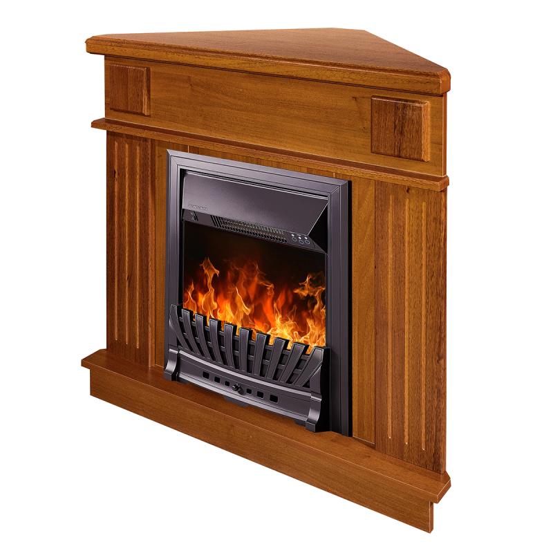 Semineu electric Art Flame 3D Marina de colt nut & Pluton cu lemne, Efect de flacara reala, Telecomanda, 2000 W