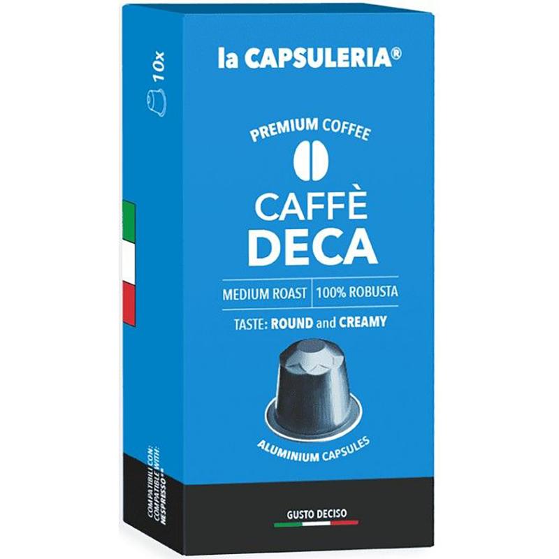 Cafea Deca, 10 capsule de aluminiu compatibile Nespresso, La Capsuleria
