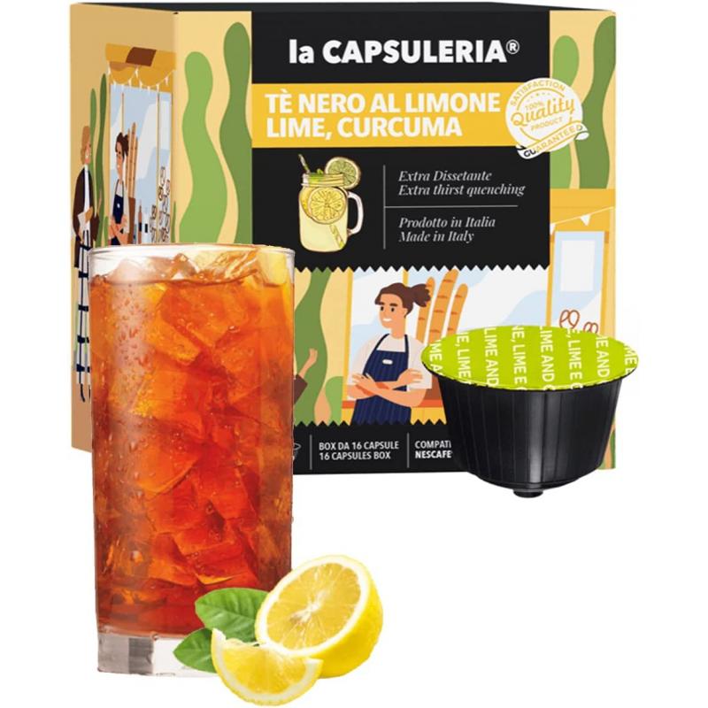 Ceai Negru cu lamaie, lime si curcuma, 16 capsule compatibile Nescafe Dolce Gusto, La Capsuleria