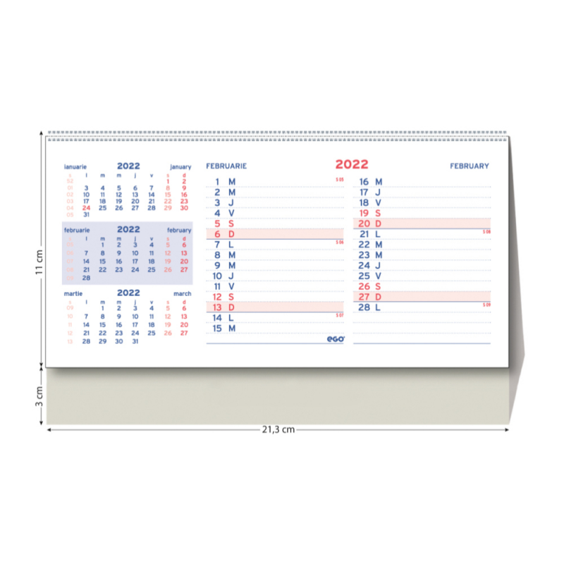 Calendar de Birou Triptic Ego, 13 File, 213x110 mm