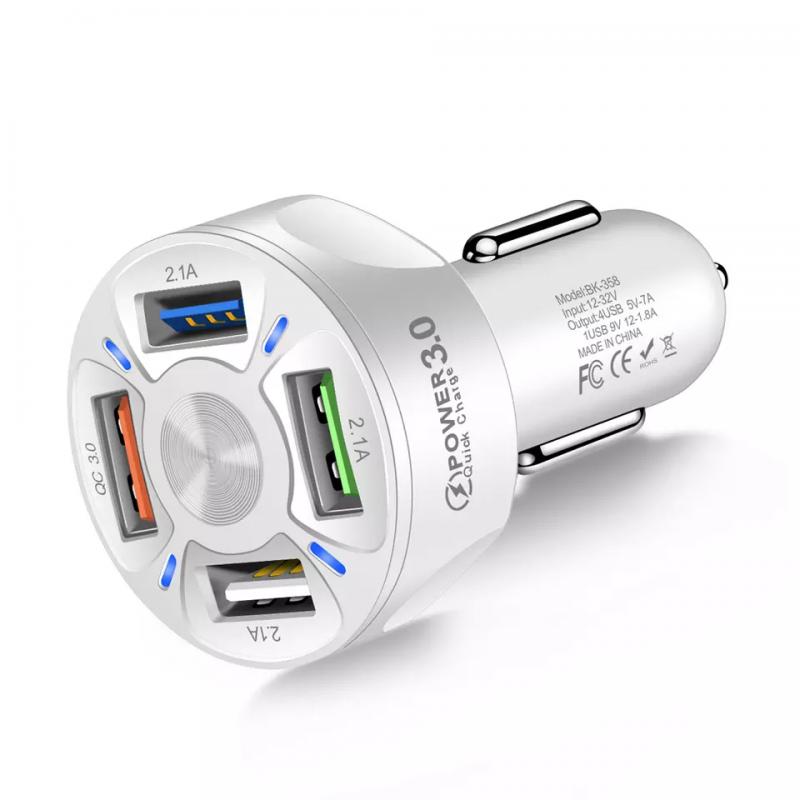 Incarcator Auto 20W-35W, super fast charge QC3.0/PD, 4 porturi USB, Alb