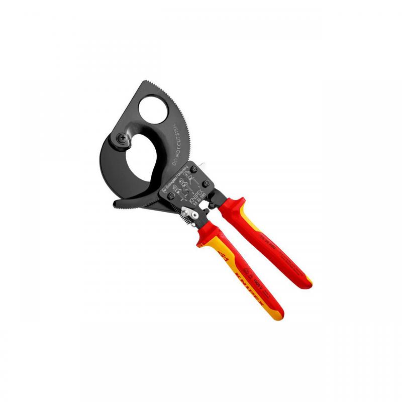 Cleste de taiat cablu cu clichet, 280 mm, izolat 1000V, VDE, Knipex