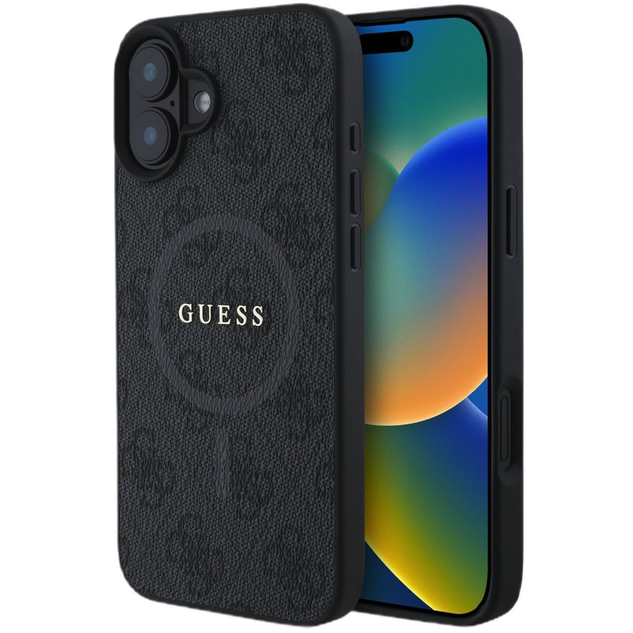 Guess Husa PU Leather 4G Colored Ring MagSafe iPhone 16 Plus Negru