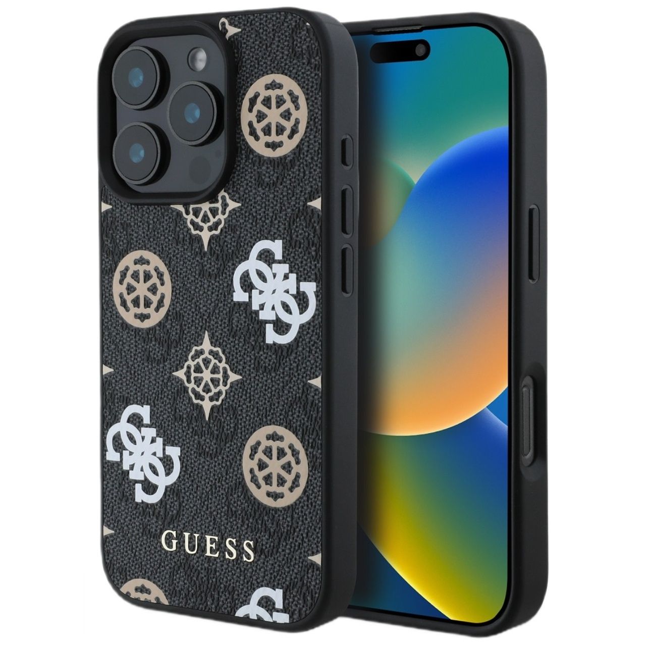 Guess Husa PU 4G Peony MagSafe iPhone 16 Pro Negru