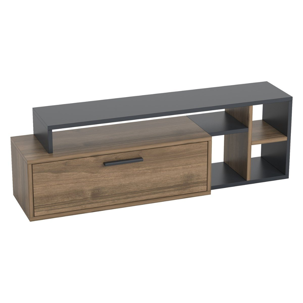 Comoda TV, Quasar & Co.®, mobilier living, 120 x 29 x 38 cm, MDF, maslin/negru