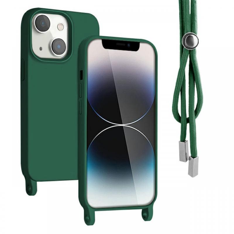 Lemontti Husa Silicon cu Snur iPhone 14 Verde (protectie 360°, material fin, captusit cu microfibra)