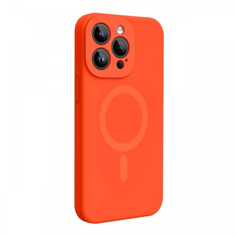 Lemontti Husa Liquid Silicon MagCharge iPhone 15 Pro Portocaliu Neon (protectie 360°, material fin, captusit cu microfibra)