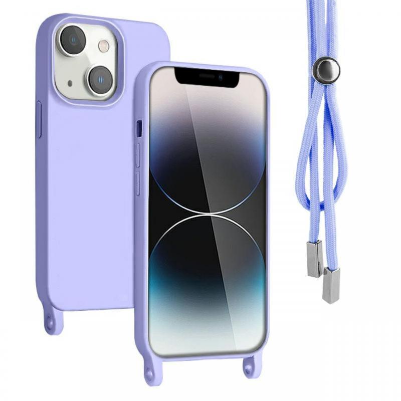 Lemontti Husa Silicon cu Snur iPhone 14 Mov (protectie 360°, material fin, captusit cu microfibra)