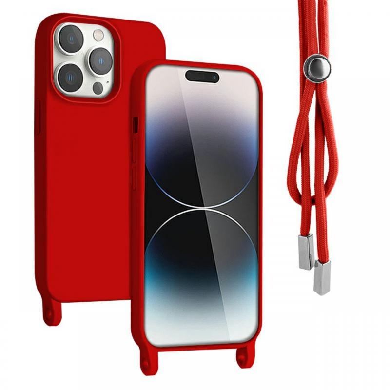 Lemontti Husa Silicon cu Snur iPhone 14 Pro Rosu (protectie 360°, material fin, captusit cu microfibra)