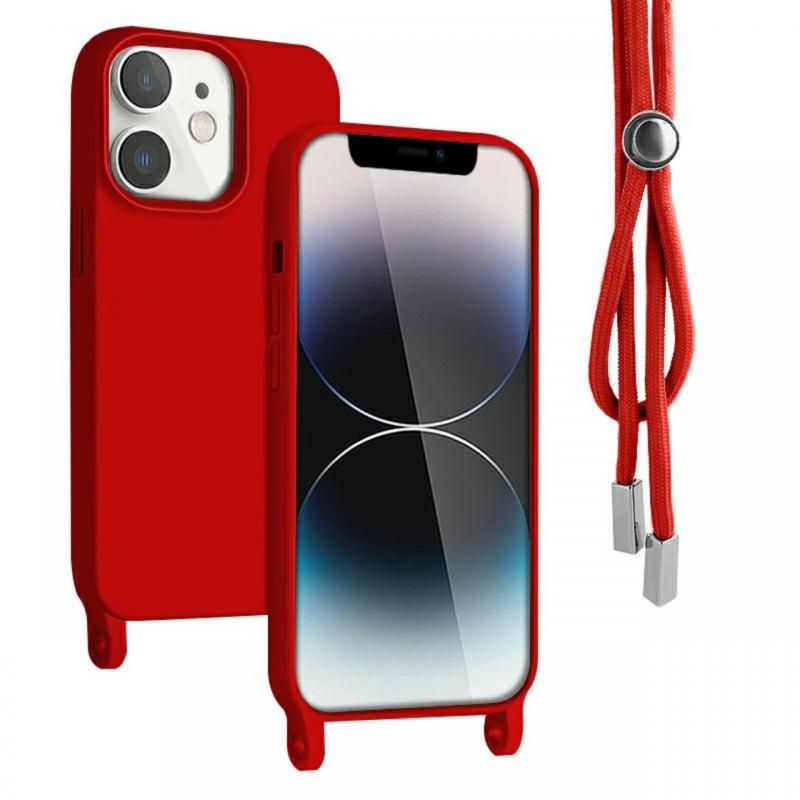 Lemontti Husa Silicon cu Snur iPhone 12 / 12 Pro Rosu (protectie 360°, material fin, captusit cu microfibra)