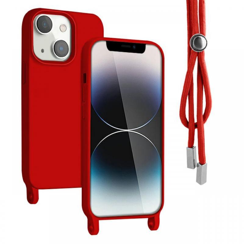 Lemontti Husa Silicon cu Snur iPhone 14 Rosu (protectie 360°, material fin, captusit cu microfibra)