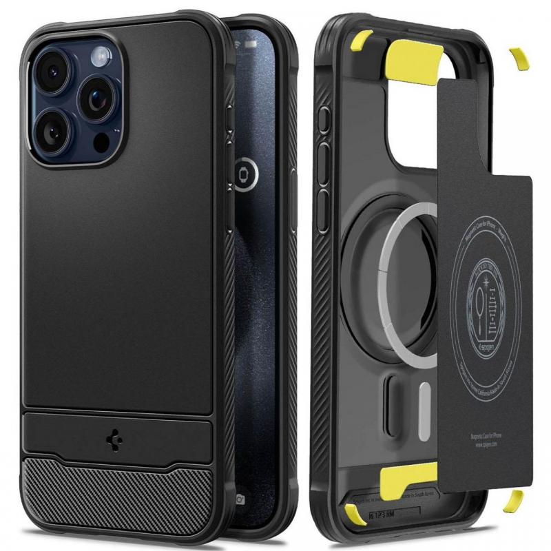 Spigen Husa Rugged Armor MagSafe iPhone 15 Pro Negru