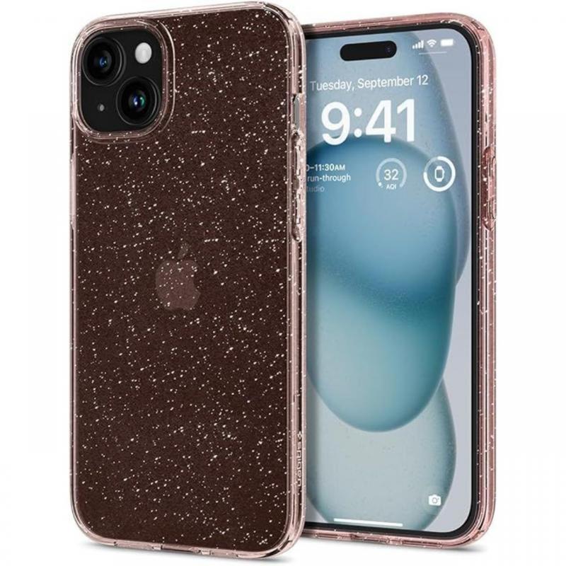 Spigen Husa Liquid Crystal Glitter iPhone 15 Rose Quartz