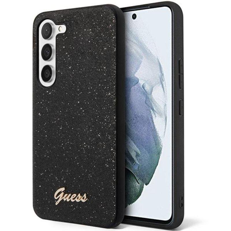 Guess Husa Glitter TPU Flakes Script Metal Logo Samsung Galaxy S23 Plus Negru