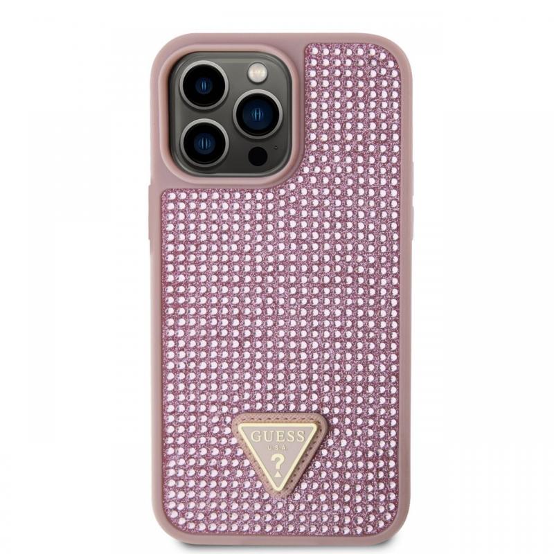 Guess Husa Rhinestones Triangle Metal Logo iPhone 14 Pro Max Roz