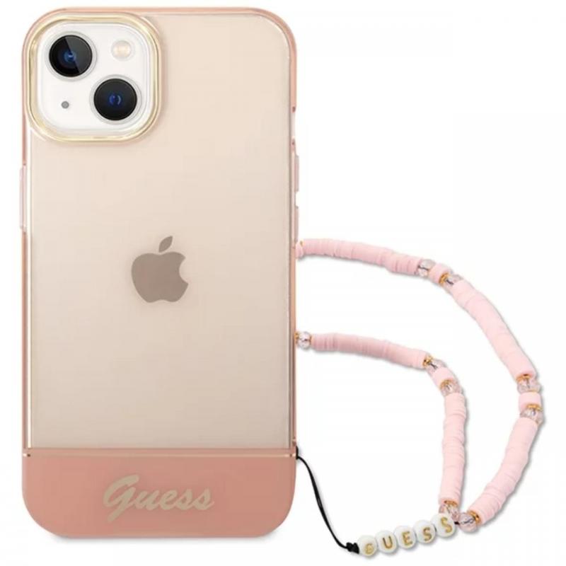 Guess Husa TPU Camera Outline Translucent Strap iPhone 14 Pink