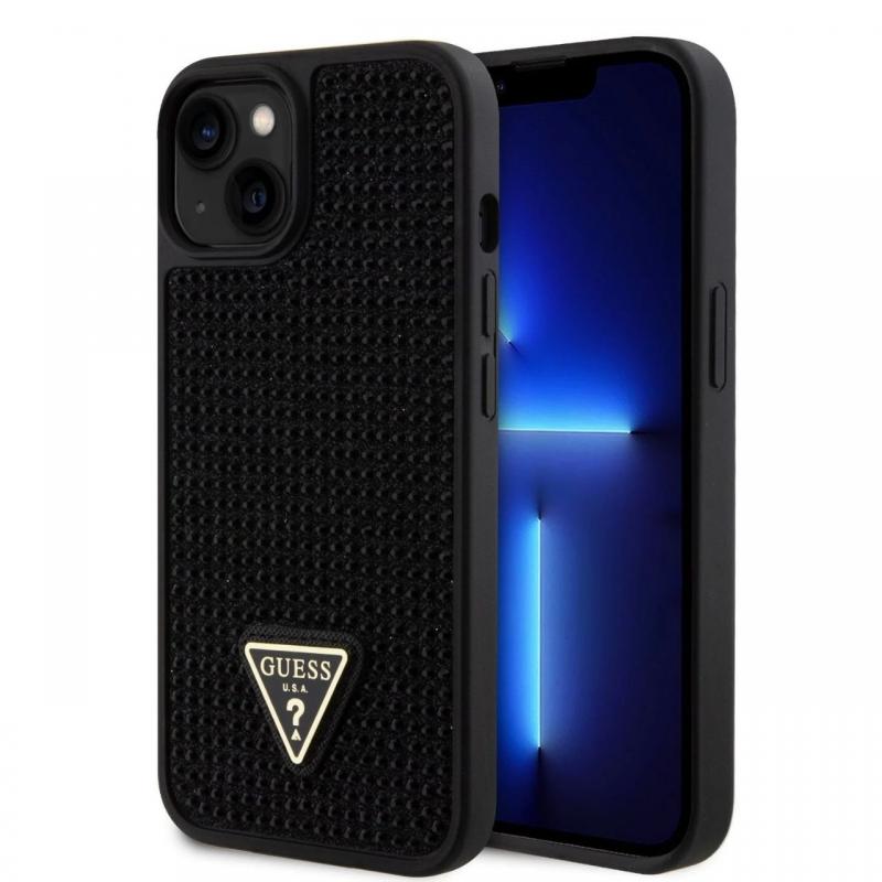 Guess Husa Rhinestones Triangle Metal Logo iPhone 15 Negru