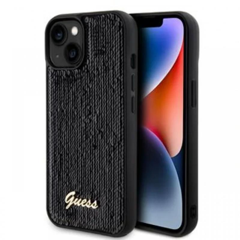 Guess Husa Sequin Script Logo iPhone 15 Plus Negru