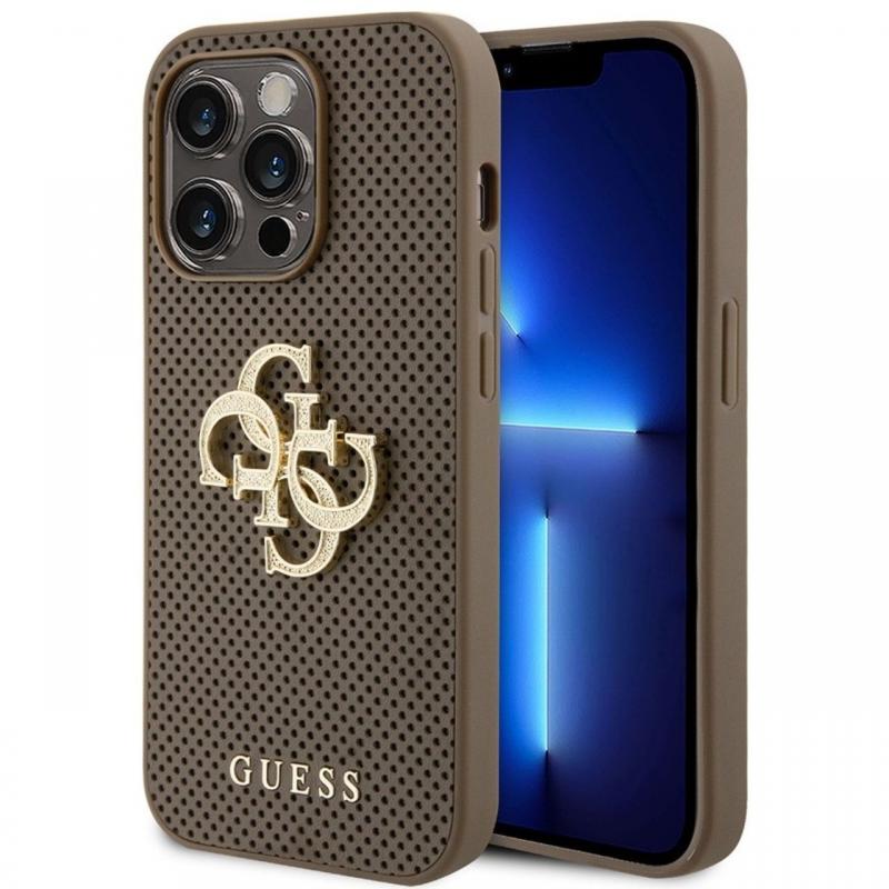 Guess Husa Perforated 4G Glitter Metal Logo iPhone 15 Pro Max Taupe