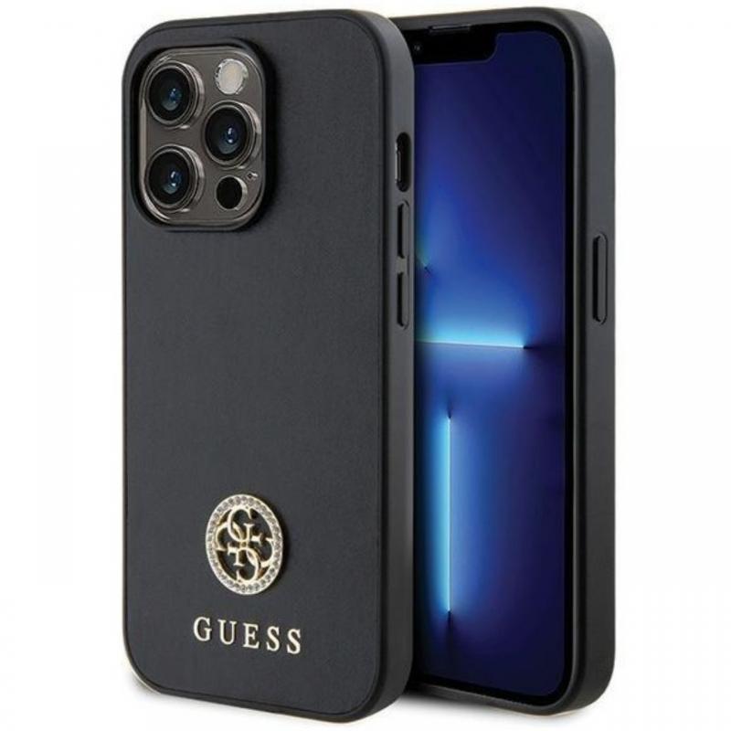 Guess Husa 4G Strass Metal Logo iPhone 15 Pro Negru