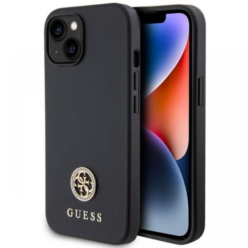 Guess Husa 4G Strass Metal Logo iPhone 15 Negru