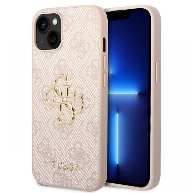 Guess Husa PU 4G Metal Logo iPhone 15 Plus Roz