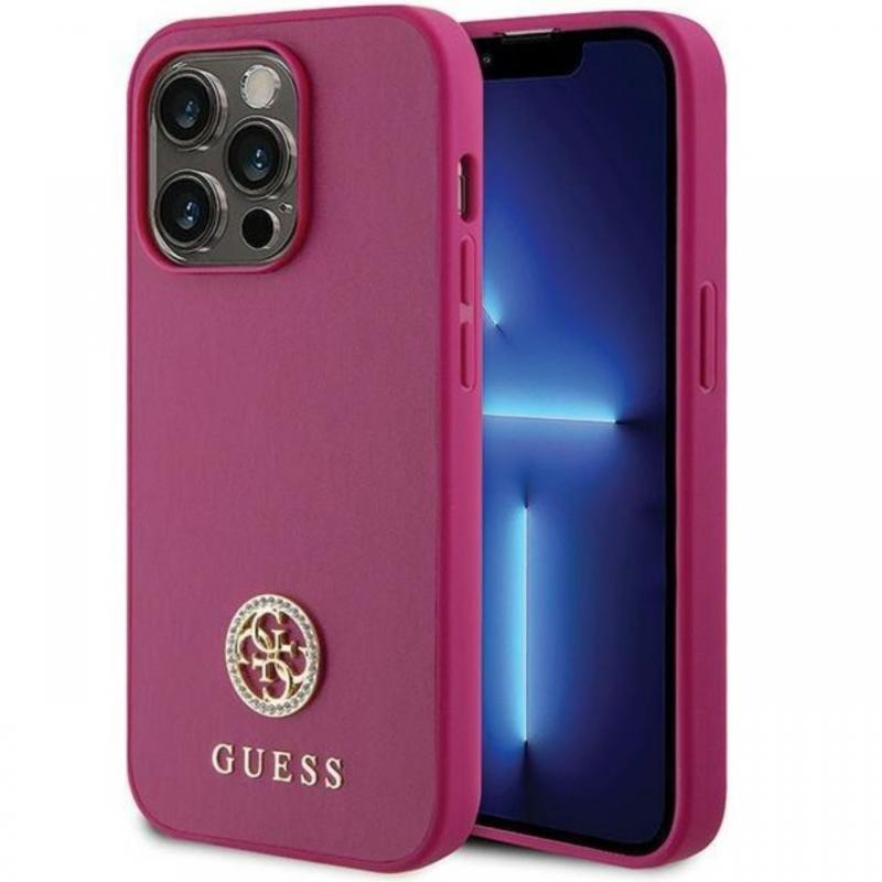 Guess Husa 4G Strass Metal Logo iPhone 15 Pro Max Roz