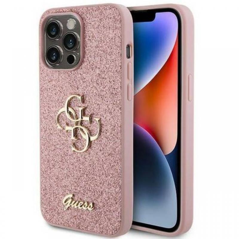 Guess Husa Fixed Glitter 4G Metal Logo iPhone 15 Pro Max Roz