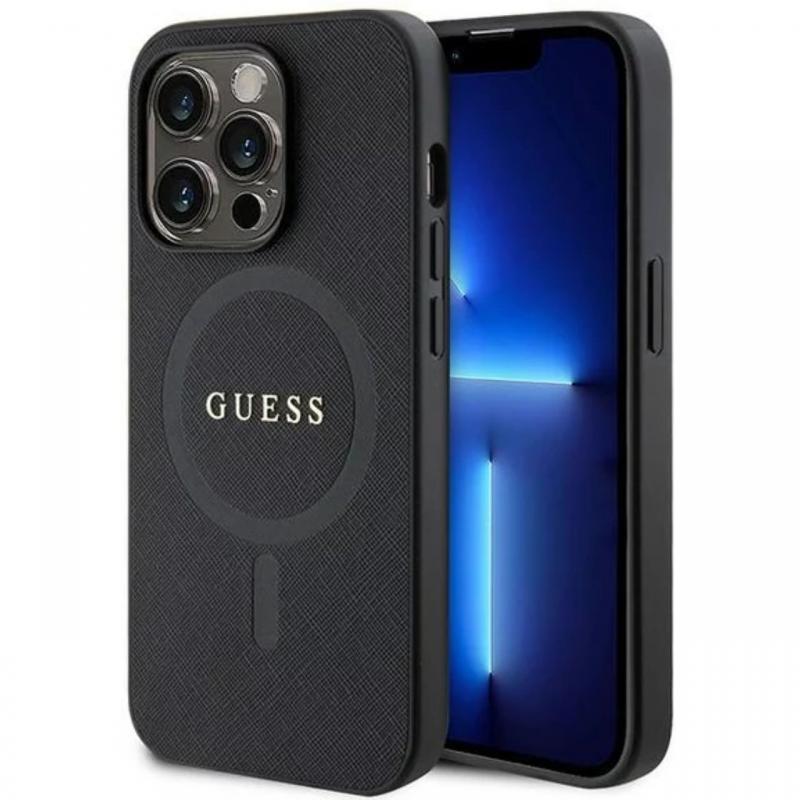 Guess Husa Saffiano MagSafe iPhone 15 Pro Max Negru