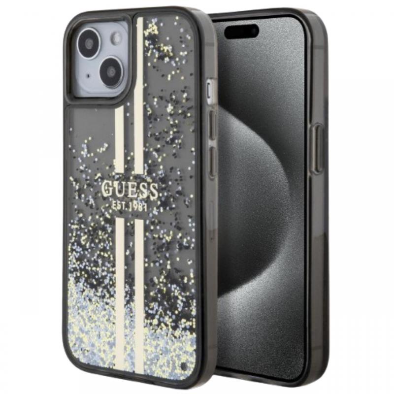 Guess Husa Liquid Glitter Gold Stripe iPhone 15 Plus Negru