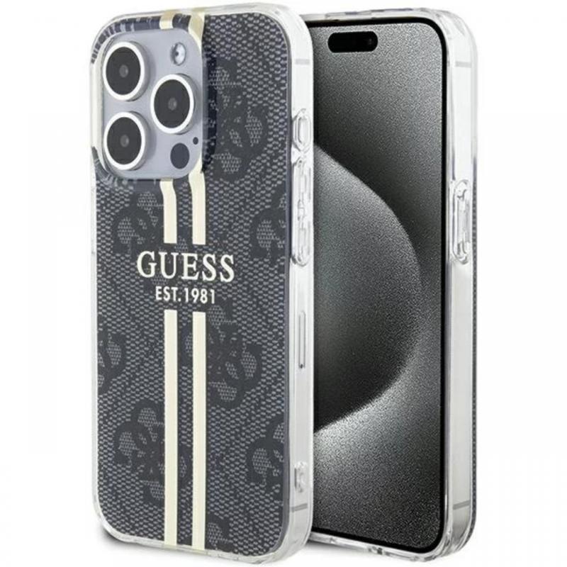 Guess Husa 4G Gold Stripe iPhone 15 Pro Negru