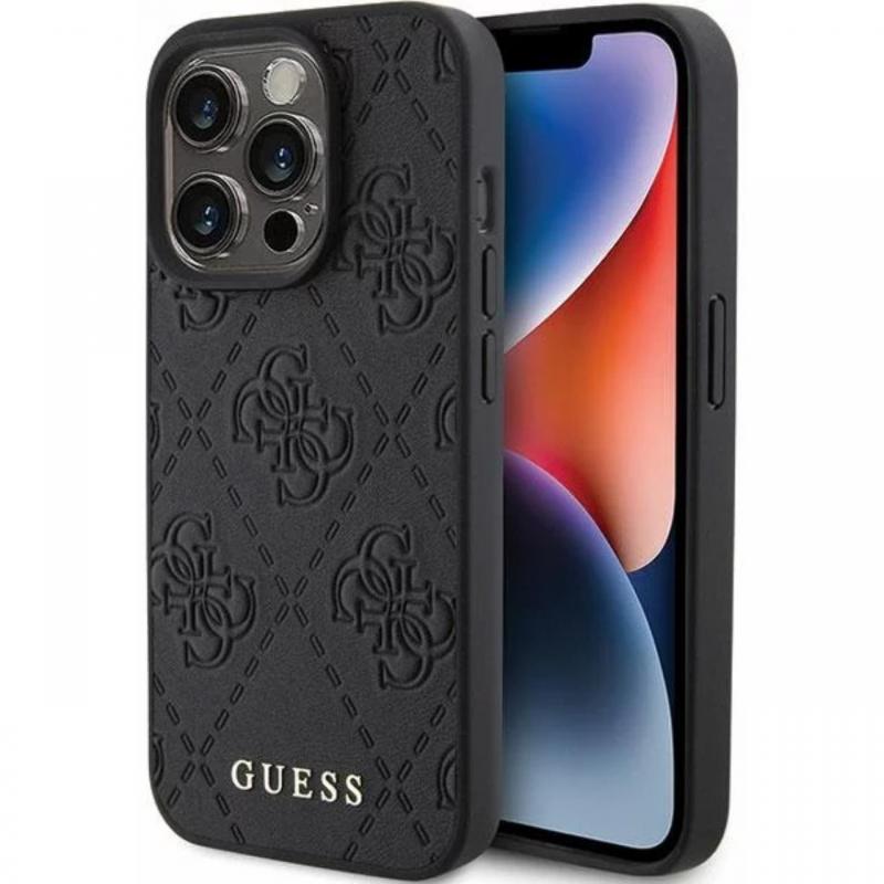 Guess Husa Leather 4G Stamped iPhone 15 Pro Negru