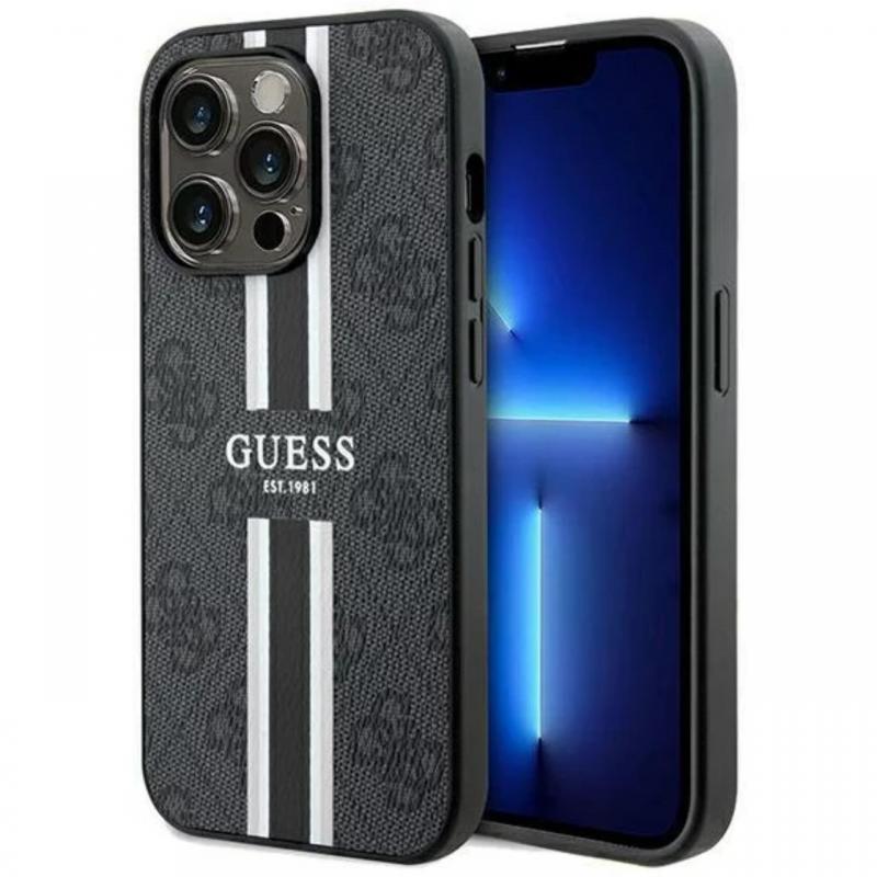 Guess Husa 4G Printed Stripes MagSafe iPhone 15 Pro Negru