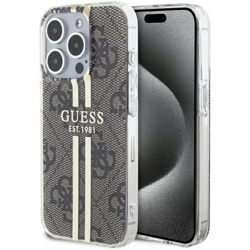 Guess Husa 4G Gold Stripe iPhone 15 Pro Maro