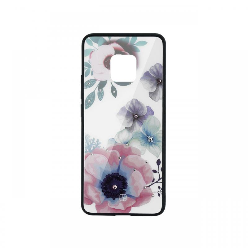 Carcasa Sticla Huawei Mate 20 Pro Just Must Glass Diamond Print Flowers White Backgound