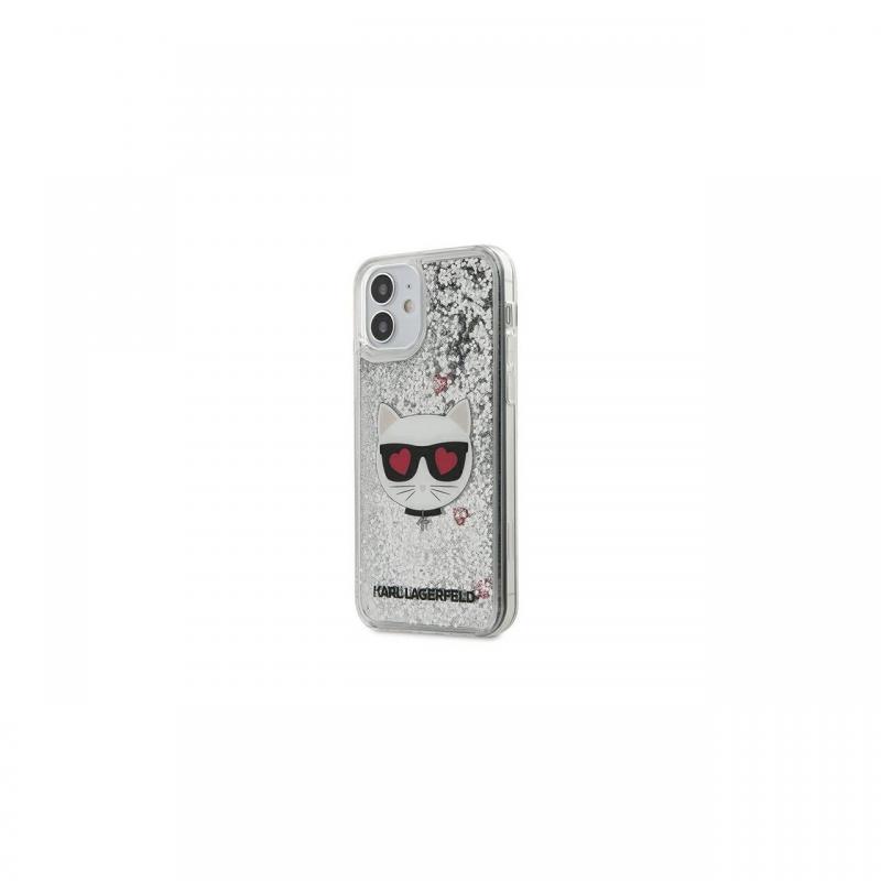 Husa iPhone 12 Mini Karl Lagerfeld Liquid Glitter Choupette Argintiu