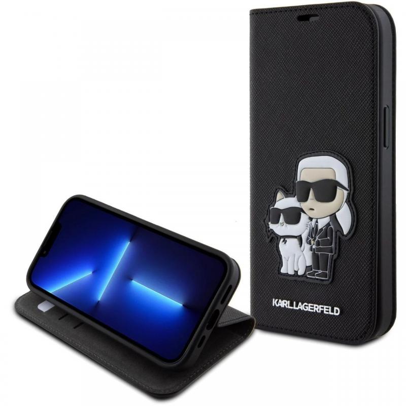 Karl Lagerfeld Husa Book PU Saffiano Karl & Choupette iPhone 15 Pro Negru