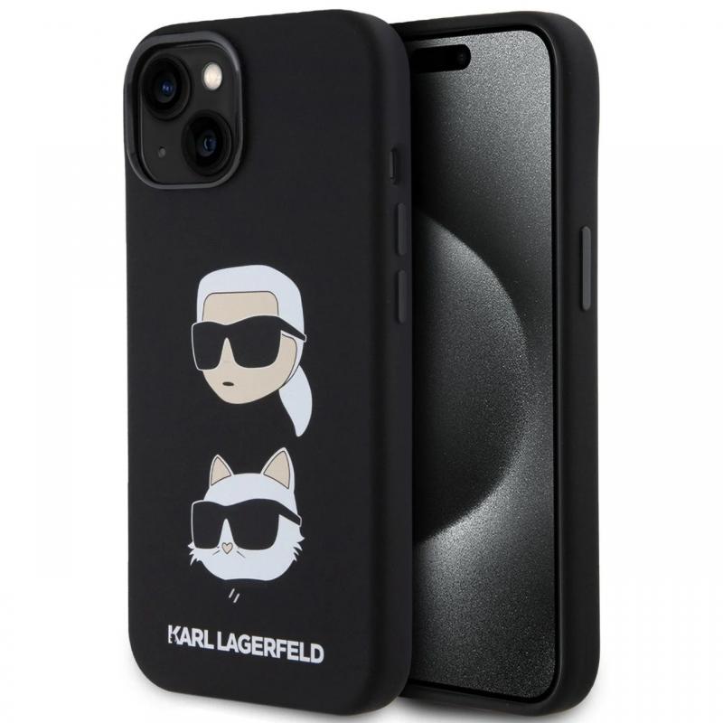 Karl Lagerfeld Husa Liquid Silicone Karl & Choupette Heads iPhone 15 Plus Negru