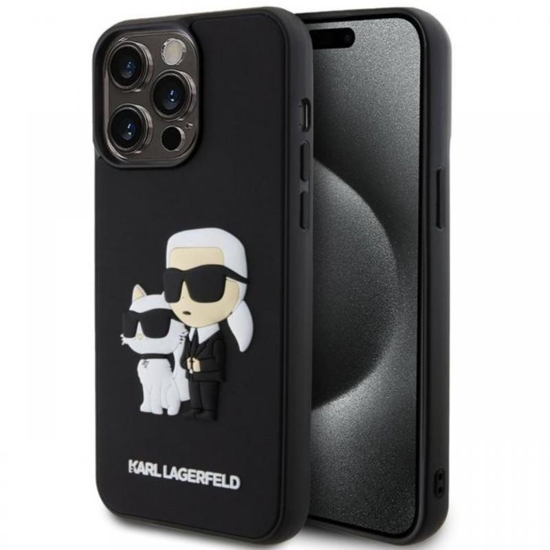 Karl Lagerfeld Husa 3D Rubber Karl & Choupette iPhone 15 Pro Negru