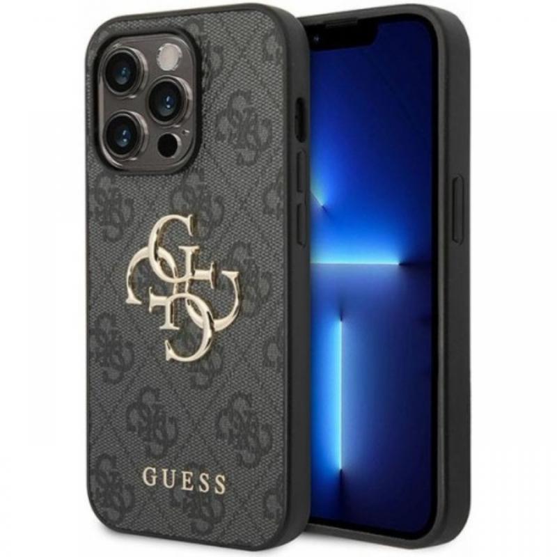 Guess Husa PU 4G Metal Logo iPhone 15 Pro Max Gri