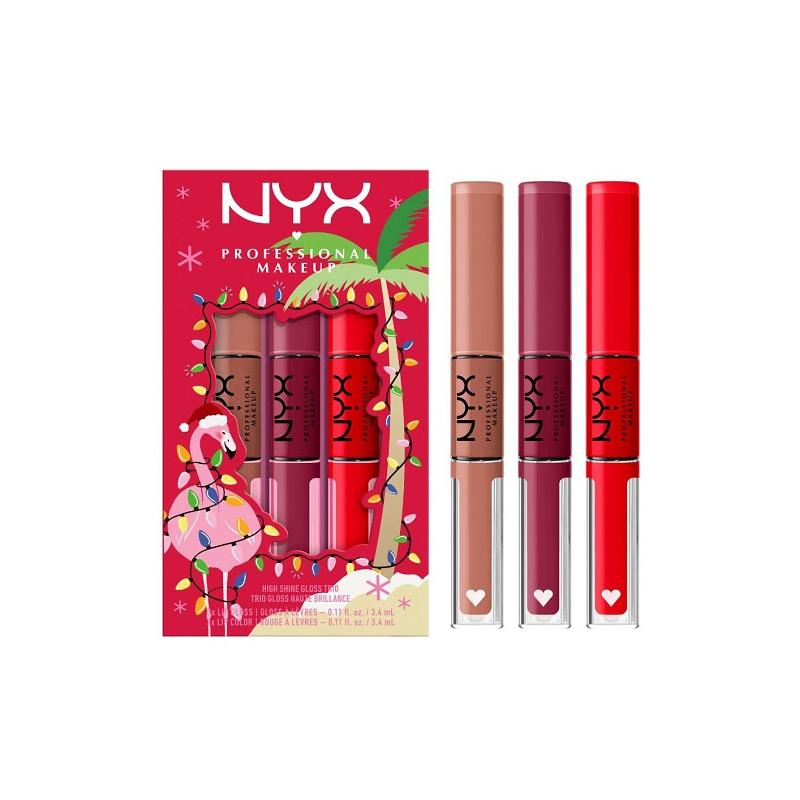 Set 3 rujuri buze, NYX, High Shine Loud Trio Gift Set, 01