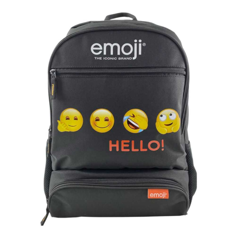 Ghiozdan pentru Gimnaziu pentru Baieti, Model Emoji Clasic, Culoare Negru