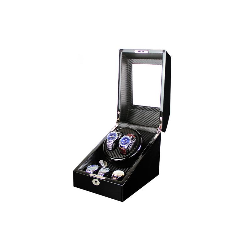 Cutie intors ceasuri automatice iUni, Watch Winder 2 + 3 spatii depozitare Carbon