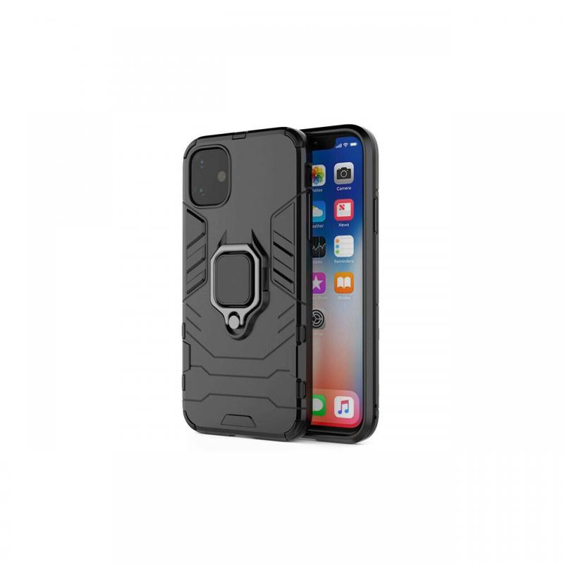 Husa iPhone 12 / 12 Pro Lemontti Ring Armor Kickstand Negru