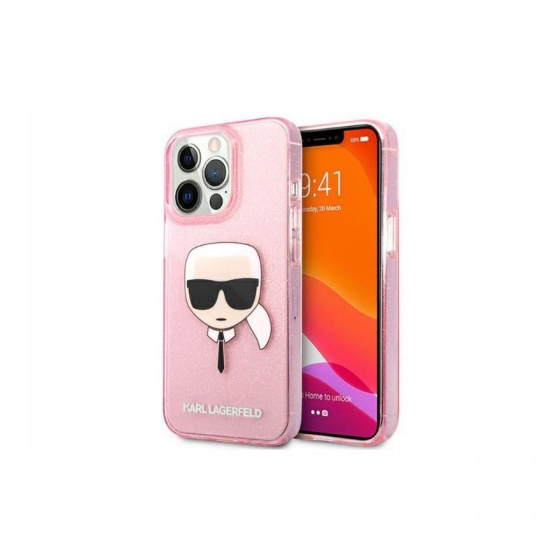 Husa iPhone 13  Karl Lagerfeld Glitter Karl\'s Head Roz