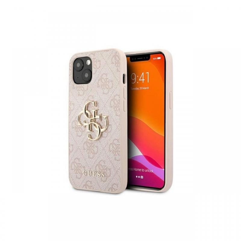 Husa iPhone 13 Guess PU 4G Metal Logo Roz