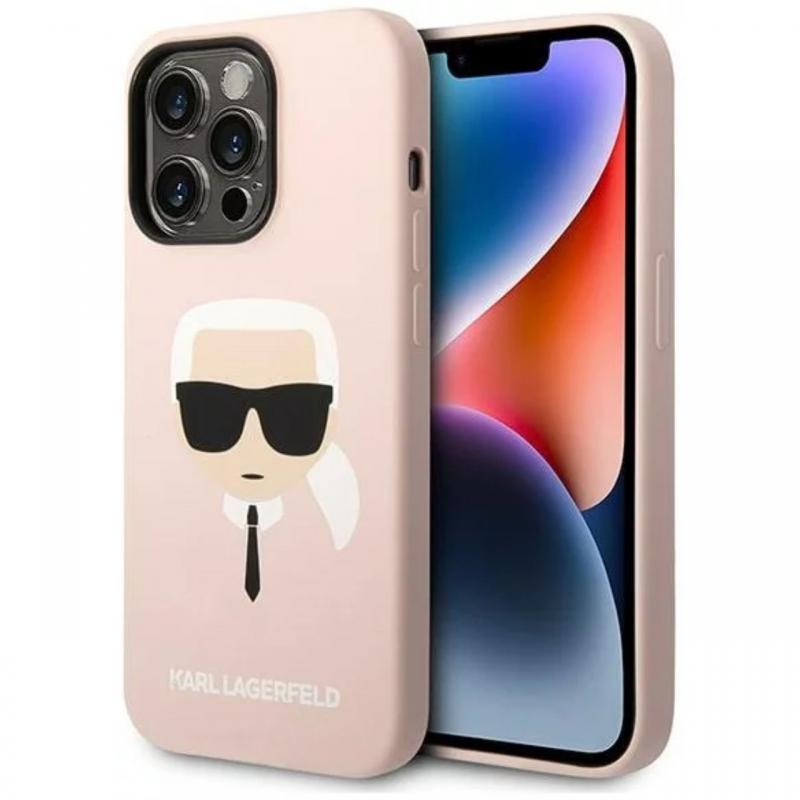 Karl Lagerfeld Husa MagSafe Liquid Silicone Karl Head iPhone 14 Pro Roz