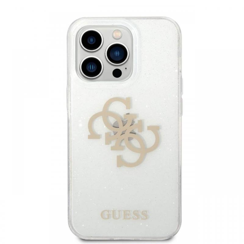 Guess Husa TPU Big 4G Full Glitter iPhone 14 Pro Transparent